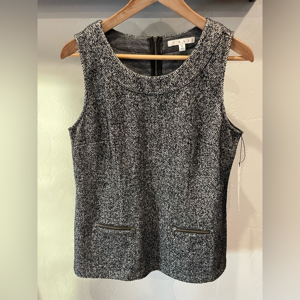 NWT CAbi Black and White cotton blend Tweed top size M
